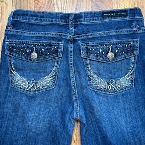 Rock & Republic Y2K Kasandra Studded Blue Contrast Thread Boot Cut Jeans Size 12